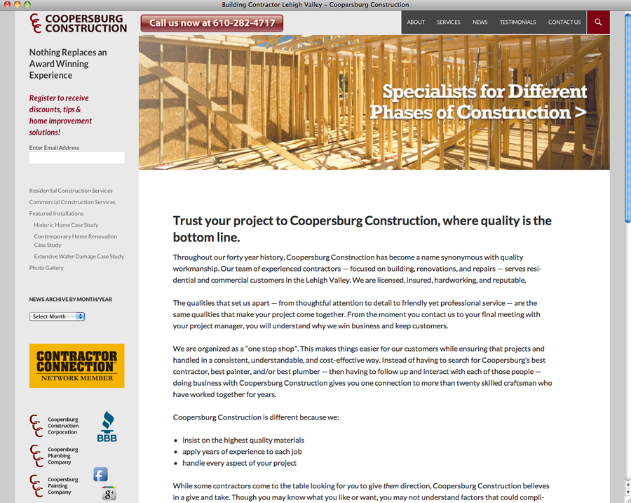 Coopersburg Construction website